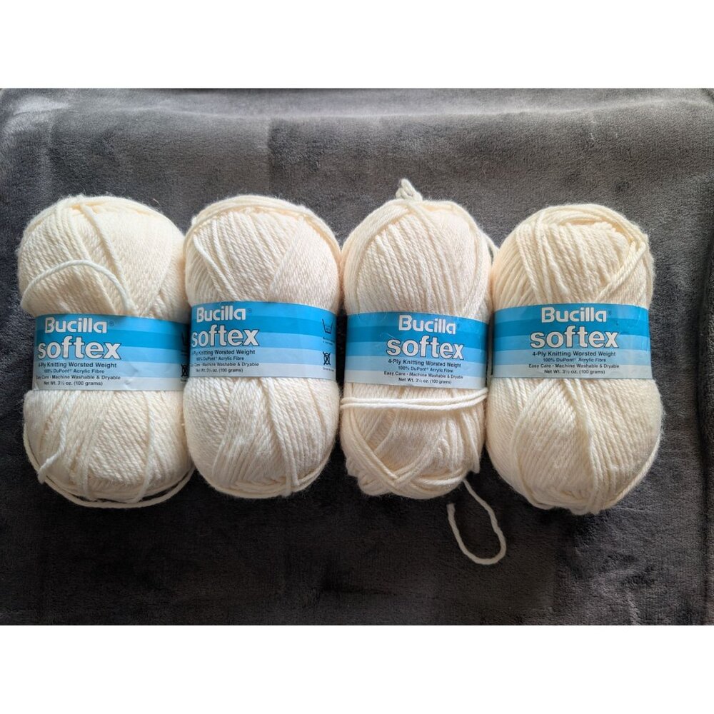 Bucilla Softex Easy Care Yarn Lot of 4 Skeins - Color 5 Off White/Cream